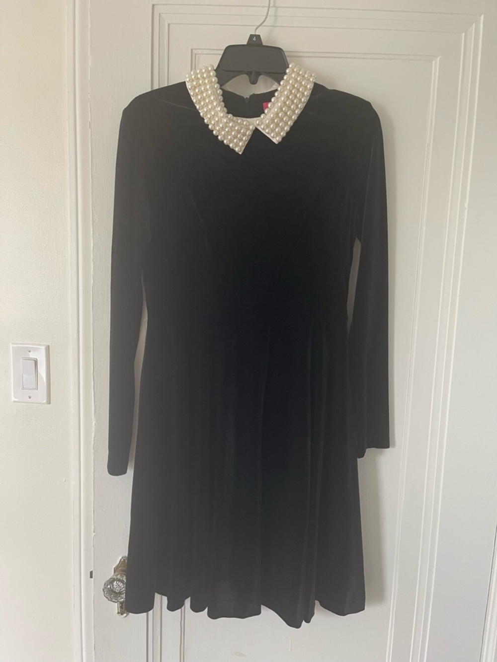 Betsey Johnson black velvet pearl dress size 4.